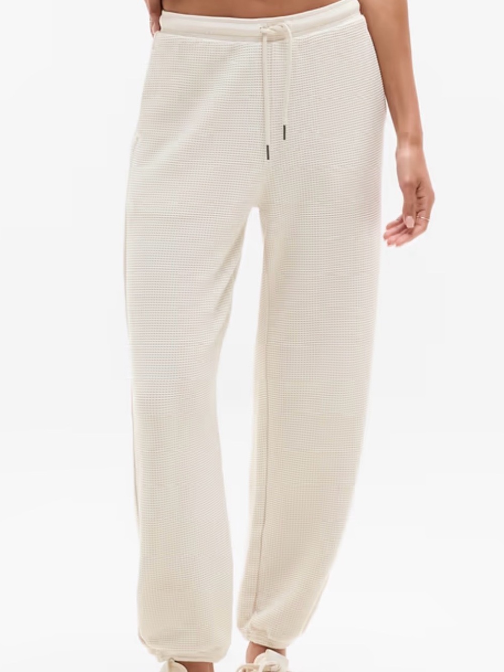 Athleta Waffle-Knit Drawstring Joggers - Cream